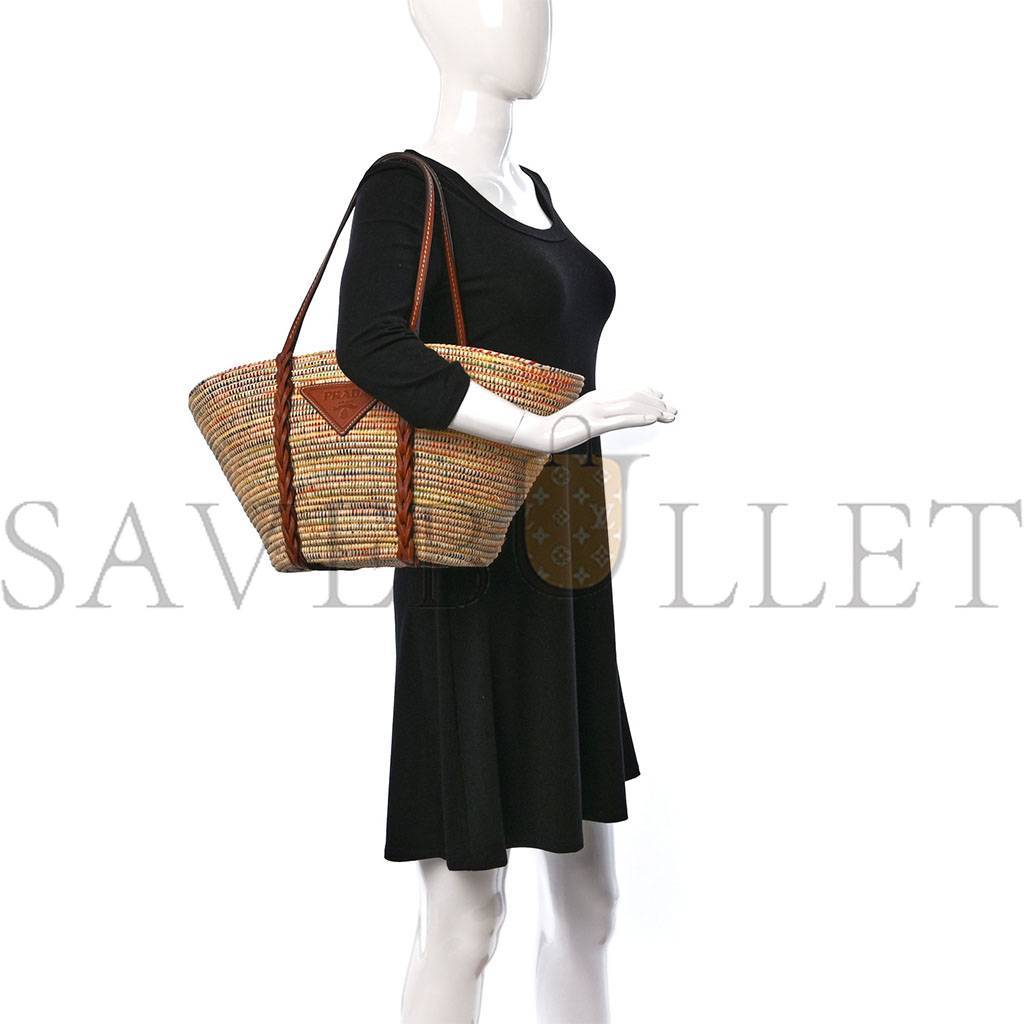 Pra*a paglia vitello woven braided basket tote multicolor cognac 1bg312_2dif_f00j7_v_iom (25*25*14cm)